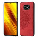 For Xiaomi Poco X3 NFC Mandala Embossed Cloth Cover PC + TPU Case with Magnetic Function and Hand Strap(Red)