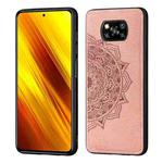 For Xiaomi Poco X3 NFC Mandala Embossed Cloth Cover PC + TPU Case with Magnetic Function and Hand Strap(Rose Gold)