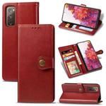 For OnePlus 8T Retro Solid Color Leather Buckle Phone Case with Lanyard & Photo Frame & Card Slot & Wallet & Stand Function(Red)