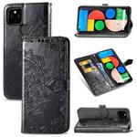 For Google Pixel 4a 5G Halfway Mandala Embossing Pattern Horizontal Flip PU Leather Case with Card Slots & Holder & Wallet & Lanyard(Black)