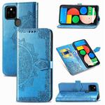 For Google Pixel 4a 5G Halfway Mandala Embossing Pattern Horizontal Flip PU Leather Case with Card Slots & Holder & Wallet & Lanyard(Blue)