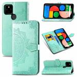 For Google Pixel 4a 5G Halfway Mandala Embossing Pattern Horizontal Flip PU Leather Case with Card Slots & Holder & Wallet & Lanyard(Green)