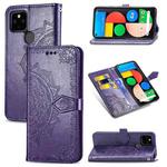 For Google Pixel 4a 5G Halfway Mandala Embossing Pattern Horizontal Flip PU Leather Case with Card Slots & Holder & Wallet & Lanyard(Purple)