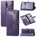 For Nokia 2.4 Mandala Flower Embossed Horizontal Flip Leather Case with Bracket / Card Slot / Wallet / Lanyard(Purple)