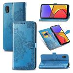 For Samsung Galaxy A21 (JP Version) Mandala Flower Embossed Horizontal Flip Leather Case with Bracket / Card Slot / Wallet / Lanyard(Blue)