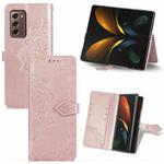 For Samsung Galaxy Z Fold2 Mandala Flower Embossed Horizontal Flip Leather Case with Bracket / Card Slot / Wallet / Lanyard(Rose Gold)