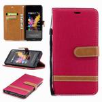 Color Matching Denim Texture Leather Case for Huawei Honor 7X, with Holder & Card Slots & Wallet & Lanyard(Red)