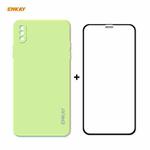 For iPhone X / XS Hat-Prince ENKAY ENK-PC0712 Liquid Silicone Straight Edge Shockproof Protective Case + 0.26mm 9H 2.5D Full Glue Full Screen Tempered Glass Film(Light Green)