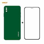 For iPhone XS Max ENKAY ENK-PC0722 Hat-Prince Liquid Silicone Straight Edge Shockproof Protective Case + 0.26mm 9H 2.5D Full Glue Full Screen Tempered Glass Film(Dark Green)