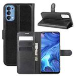 For OPPO Reno4 4G Litchi Texture Horizontal Flip Protective Case with Holder & Card Slots & Wallet(Black)