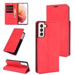 For Samsung Galaxy S21 5G Retro-skin Business Magnetic Suction Leather Case with Holder & Card Slots & Wallet(Red)
