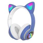 T&G TN-28 3.5mm Bluetooth 5.0 Dual Connection RGB Cat Ear Bass Stereo Noise-cancelling Headphones Support TF Card With Mic(Blue)