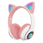 T&G TN-28 3.5mm Bluetooth 5.0 Dual Connection RGB Cat Ear Bass Stereo Noise-cancelling Headphones Support TF Card With Mic(Pink)