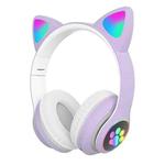 T&G TN-28 3.5mm Bluetooth 5.0 Dual Connection RGB Cat Ear Bass Stereo Noise-cancelling Headphones Support TF Card With Mic(Purple)