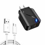 LZ-819A+C 18W QC3.0 USB + PD USB-C / Type-C Interface Travel Charger with Indicator Light + USB to Micro USB Fast Charging Data Cable Set, US Plug(Black)