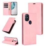 For OnePlus Nord N10 5G Retro-skin Business Magnetic Suction Leather Case with Holder & Card Slots & Wallet(Pink)
