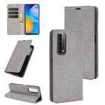 For Huawei P smart 2021 Retro-skin Business Magnetic Suction Leather Case with Holder & Card Slots & Wallet(Grey)