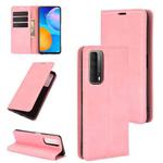 For Huawei P smart 2021 Retro-skin Business Magnetic Suction Leather Case with Holder & Card Slots & Wallet(Pink)