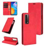 For Huawei P smart 2021 Retro-skin Business Magnetic Suction Leather Case with Holder & Card Slots & Wallet(Red)