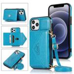 For iPhone 12 / 12 Pro Multi-functional Cross-body Card Bag TPU+PU Back Cover Case with Holder & Card Slot & Wallet(Blue)