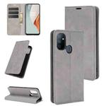 For OnePlus Nord N100 Retro-skin Business Magnetic Suction Leather Case with Holder & Card Slots & Wallet(Grey)