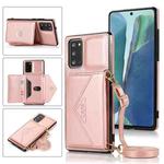 For Samsung Galaxy Note20 Ultra Multi-functional Cross-body Card Bag TPU+PU Back Cover Case with Holder & Card Slot & Wallet(Rose Gold)