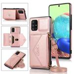 For Samsung Galaxy A51 4G Multi-functional Cross-body Card Bag TPU+PU Back Cover Case with Holder & Card Slot & Wallet(Rose Gold)