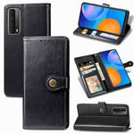 For Huawei P Smart 2021 Retro Solid Color Leather Buckle Phone Case with Lanyard & Photo Frame & Card Slot & Wallet & Stand Function(Black)