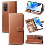 For Xiaomi Mi 10T / Redmi K30S Retro Solid Color Leather Buckle Phone Case with Lanyard & Photo Frame & Card Slot & Wallet & Stand Function(Brown)