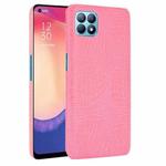For OPPO Reno4 SE Shockproof Crocodile Texture PC + PU Case(Pink)