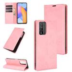 For Huawei Honor 10X Lite Retro-skin Business Magnetic Suction Leather Case with Holder & Card Slots & Wallet(Pink)