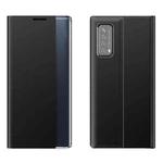 For Huawei P smart 2021 / Y7a Side Display Magnetic Horizontal Flip Plain Texture Cloth + PC Case with Holder & Sleep / Wake-up Function(Black)