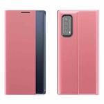 For Huawei P smart 2021 / Y7a Side Display Magnetic Horizontal Flip Plain Texture Cloth + PC Case with Holder & Sleep / Wake-up Function(Pink)