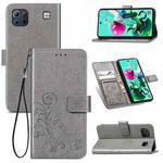 For LG K92 5G Four-leaf Clasp Embossed Buckle Mobile Phone Protection Leather Case with Lanyard & Card Slot & Wallet & Bracket Function(Gray)