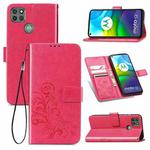 For Motorola G9 Power Four-leaf Clasp Embossed Buckle Mobile Phone Protection Leather Case with Lanyard & Card Slot & Wallet & Bracket Function(Magenta)