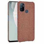 For OnePlus Nord N100 Shockproof Crocodile Texture PC + PU Case(Brown)