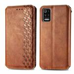 For LG K52 Cubic Grid Pressed Horizontal Flip Magnetic PU Leather Case with Holder & Card Slots & Wallet(Brown)