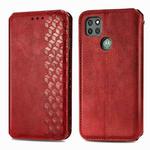 For Motorola G9 power Cubic Grid Pressed Horizontal Flip Magnetic PU Leather Case with Holder & Card Slots & Wallet(Red)