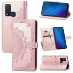 For vivo Y50 Mandala Flower Embossed Horizontal Flip Leather Case with Holder & Three Card Slots & Wallet & Lanyard(Rose Gold)