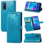 For vivo Y20 Mandala Flower Embossed Horizontal Flip Leather Case with Holder & Three Card Slots & Wallet & Lanyard(Blue)