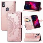 For T-Mobile Revvl 4 Mandala Flower Embossed Horizontal Flip Leather Case with Holder & Three Card Slots & Wallet & Lanyard(Rose Gold)