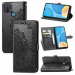 For OPPO A15 Mandala Flower Embossed Horizontal Flip Leather Case with Holder & Three Card Slots & Wallet & Lanyard(Black)