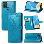 For OPPO A15 Mandala Flower Embossed Horizontal Flip Leather Case with Holder & Three Card Slots & Wallet & Lanyard(Blue)