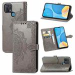 For OPPO A15 Mandala Flower Embossed Horizontal Flip Leather Case with Holder & Three Card Slots & Wallet & Lanyard(Grey)