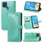 For OPPO A15 Mandala Flower Embossed Horizontal Flip Leather Case with Holder & Three Card Slots & Wallet & Lanyard(Green)