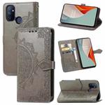 For OnePlus Nord N100 Mandala Flower Embossed Horizontal Flip Leather Case with Holder & Three Card Slots & Wallet & Lanyard(Grey)