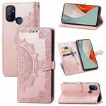 For OnePlus Nord N100 Mandala Flower Embossed Horizontal Flip Leather Case with Holder & Three Card Slots & Wallet & Lanyard(Rose Gold)