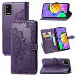 For LG K52 Mandala Flower Embossed Horizontal Flip Leather Case with Holder & Three Card Slots & Wallet & Lanyard(Purple)