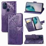 For OnePlus Nord N10 5G Butterfly Love Flower Embossed Horizontal Flip Leather Case with Bracket / Card Slot / Wallet / Lanyard(Dark Purple)