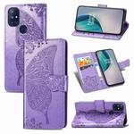 For OnePlus Nord N10 5G Butterfly Love Flower Embossed Horizontal Flip Leather Case with Bracket / Card Slot / Wallet / Lanyard(Light Purple)